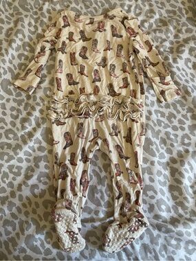 Angel Dear Cream Footed One-Piece with Cowboy Boot Print